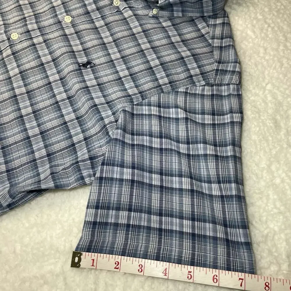 Ralph Lauren Polo Logo Classic Fit Mens M Short Sleeve Blue Plaid Button Down